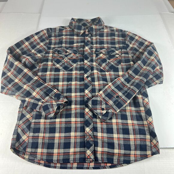 Rock Revival Flannel Shirt Adult Large Blue Plaid Button Up Long Sleeve Stretch - Picture 1 of 15